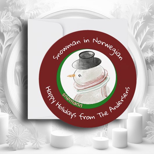 Kinderlijk ronde rode Noorse sneeuwman Feestdagenkaart
