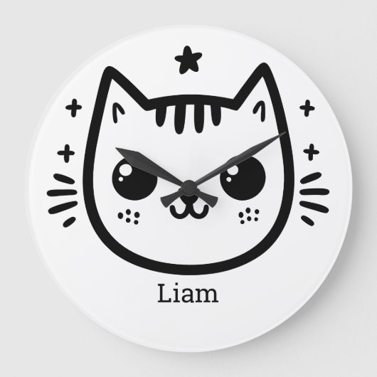 Kinderlijke tekening | Zwart en wit | Minimalistis Grote Klok (Voorkant)