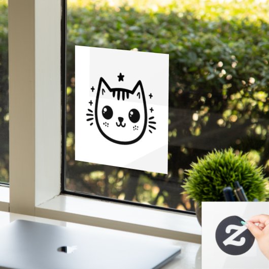 Kinderlijke tekening | Zwart en wit | Minimalistis Raamsticker (Kantoor)