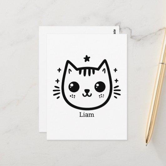 kinderlijke tekening | Zwart-Wit | minimalistisch Briefkaart (Voorkant / Achterkant in situ)