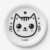 kinderlijke tekening | Zwart-Wit | minimalistisch Papieren Bordje (Voorkant)