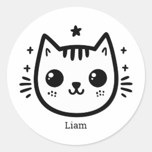 kinderlijke tekening Zwart-Wit minimalistisch Ronde Sticker