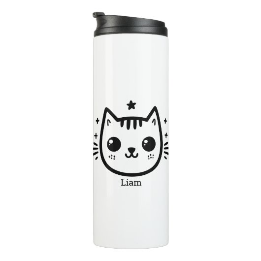 kinderlijke tekening | Zwart-Wit | minimalistisch Thermosbeker (Geroteerd rechts)