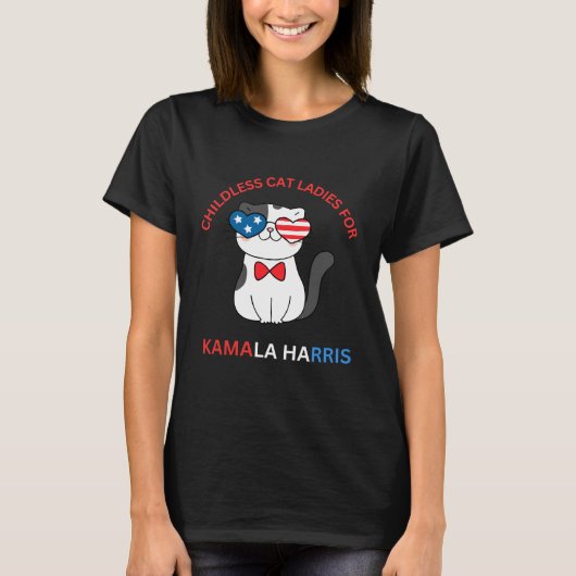 Kinderloos Cat Dames voor Kamala Harris T-shirt (Voorkant)