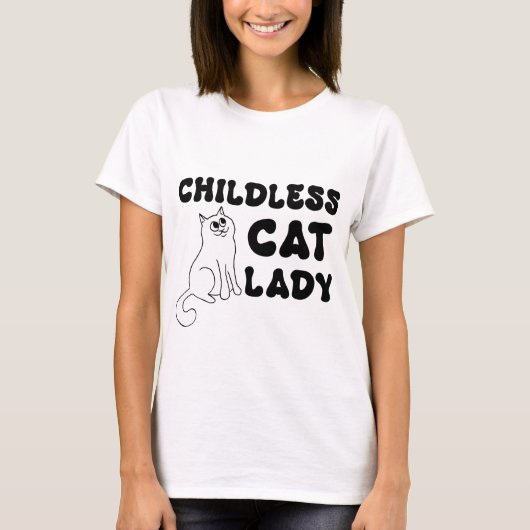 Kinderloos Cat Lady - Zwart op Wit T-shirt (Voorkant)