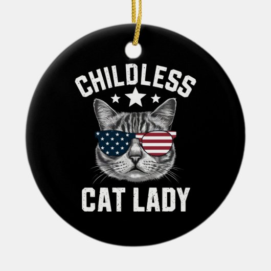 Kinderloos kat dame 2024 keramisch ornament (Voorkant)