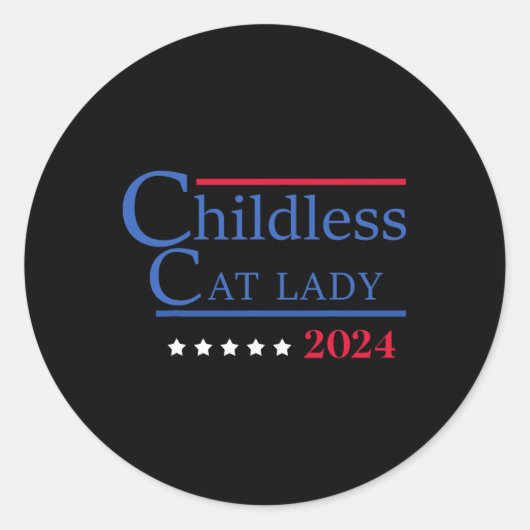 Kinderloos kat dame 2024 ronde sticker (Voorkant)
