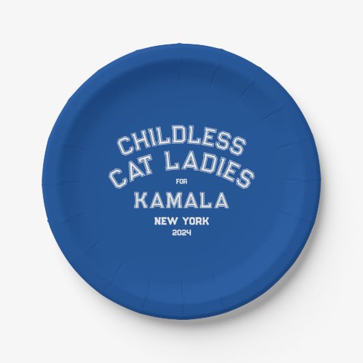 Kinderloze Cat Dames voor Kamala 2024 Custom Blue Papieren Bordje (Voorkant)