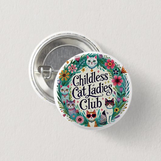Kinderloze Cat Ladies Club Ronde Button 3,2 Cm (Voorkant /achterkant)