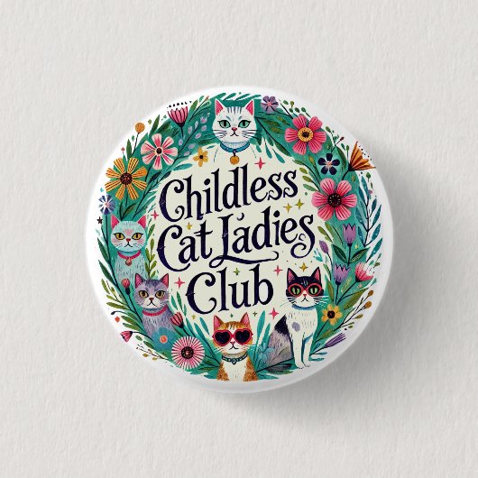 Kinderloze Cat Ladies Club Ronde Button 3,2 Cm (Voorkant)