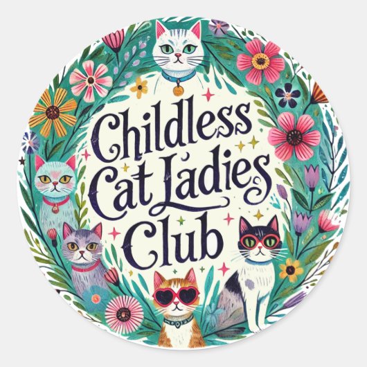 Kinderloze Cat Ladies Club Ronde Sticker (Voorkant)