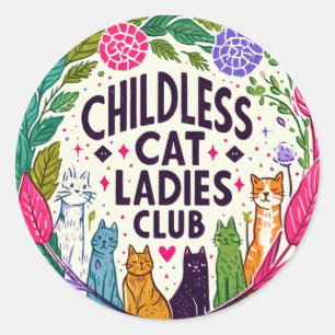Kinderloze Cat Ladies Club Ronde Sticker
