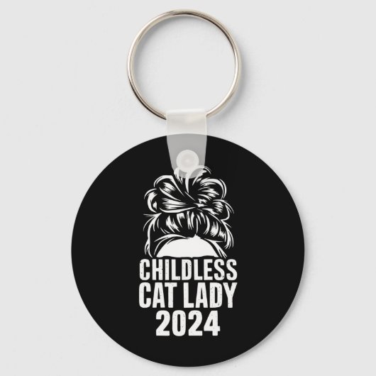 Kinderloze Cat Lady 2024 Messy Bun Amerikaanse vla Sleutelhanger (Voorkant)