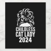 Kinderloze Cat Lady 2024 Messy Bun Amerikaanse vla Wijn Etiket (Enkel label)