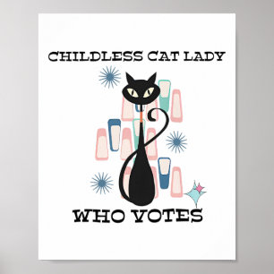 Kinderloze Cat Lady die Midden-eeuw Katten 50s Ste Poster