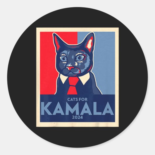 Kinderloze Cat Lady gaat Kamala Harris 2024 stemme Ronde Sticker (Voorkant)