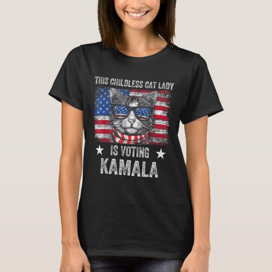 Kinderloze Cat Lady gaat Kamala Harris 2024 stemme T-shirt (Voorkant)