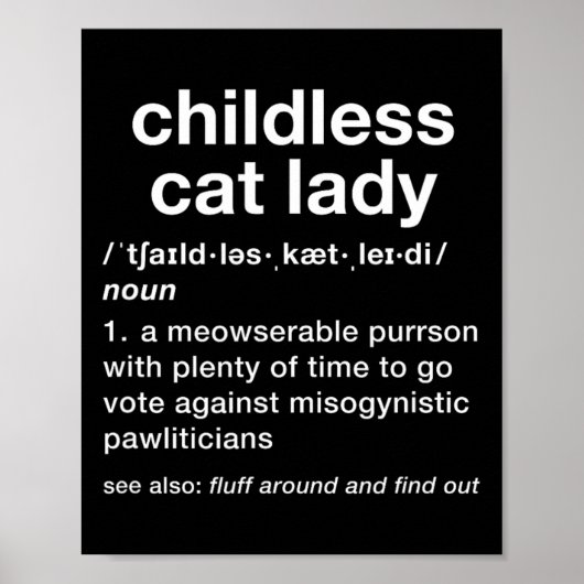 Kinderloze Cat Lady Grappige woordenboekdefinitie Poster (Voorkant)