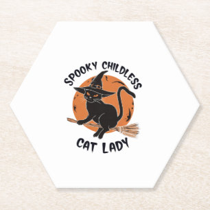 Kinderloze Cat Lady Halloween Spooky Witch Verkiez Kartonnen Onderzetters