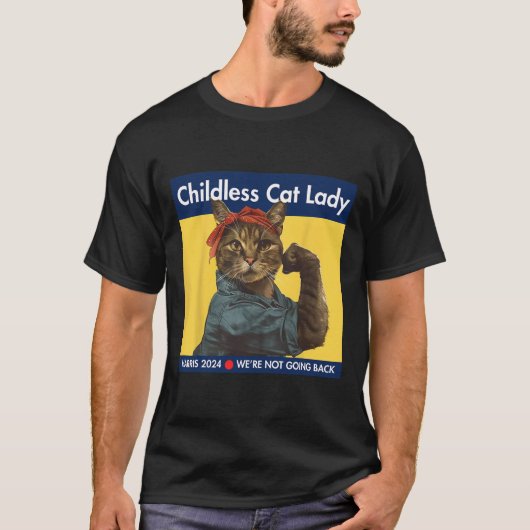Kinderloze Cat Lady Harris 2024 We gaan niet terug T-shirt (Voorkant)