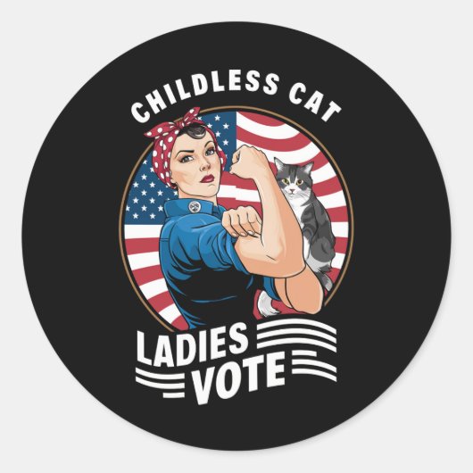 Kinderloze Cat Lady Stem  Rosie de Rivete Ronde Sticker (Voorkant)