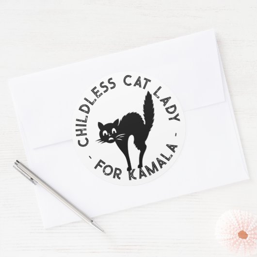 Kinderloze Cat Lady voor kamala grappige zwarte ka Ronde Sticker (Envelop)