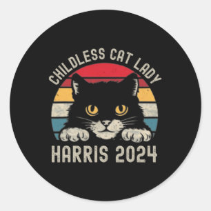 Kinderloze Cat Lady voor Kamala Harris 2024 Retro Ronde Sticker