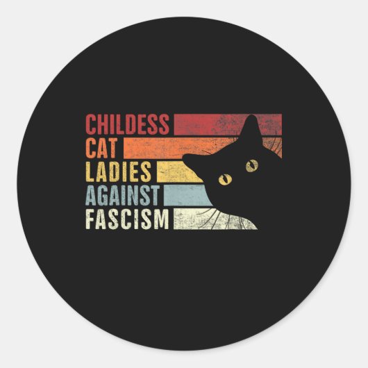 Kinderloze Cat Vrouwen Tegen Fascisme Cat Feminist Ronde Sticker (Voorkant)