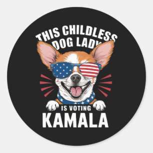 Kinderloze hondendame stemt Kamala-Harris 2024 2 Ronde Sticker