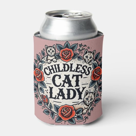 kinderloze kat dame blikjeskoeler (Blikje Voorkant)