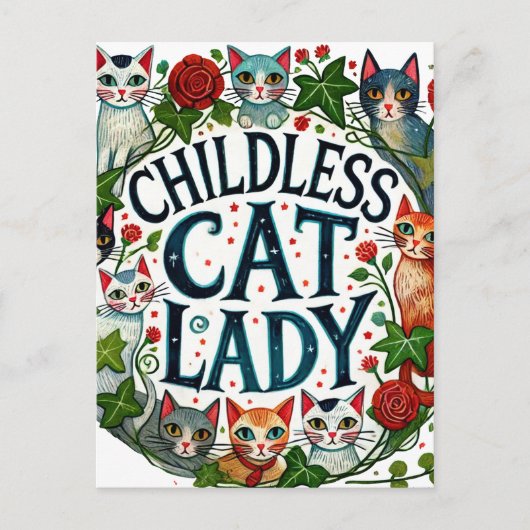 kinderloze kat dame briefkaart (Voorkant)