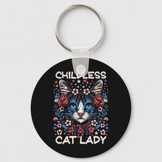 Kinderloze Kat Dame Grappige Kat Liefhebber 4 Sleutelhanger (Voorkant)