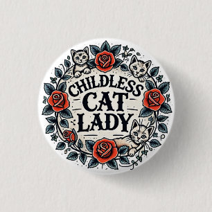 kinderloze kat dame ronde button 3,2 cm