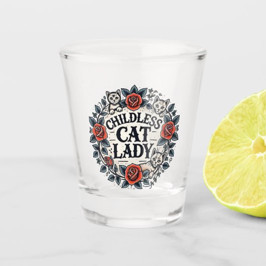 kinderloze kat dame shot glas (Voorkant)