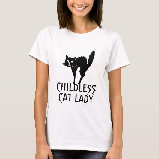 Kinderloze kat dame spooky grappige kat zwart wit t-shirt (Voorkant)