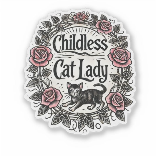 kinderloze kat dame sticker (Voorkant)