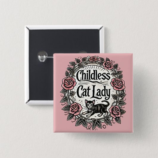 kinderloze kat dame vierkante button 5,1 cm (Voorkant /achterkant)