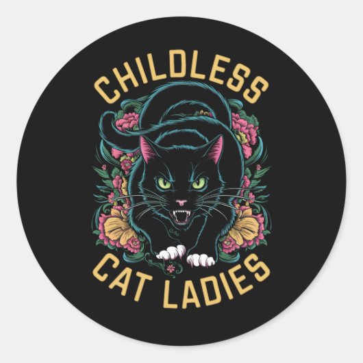 Kinderloze Kat Dames 2024 Feminist Ronde Sticker (Voorkant)