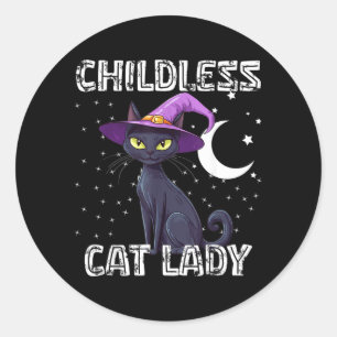 Kinderloze Kat Dames Griezelige Heksenhoed Kat Zwa Ronde Sticker