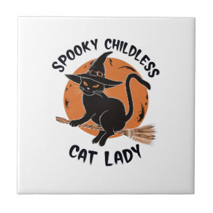 Kinderloze Kat Dames Halloween Griezeldame Heks Ve Tegeltje