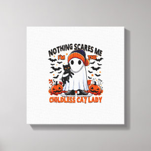 Kinderloze Kat Dames Halloween Griezelige Geest Ko Canvas Afdruk