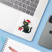 Kinderloze Kat Dames Kerstmis Kamala Trump Sticker (Laptop met iPhone)