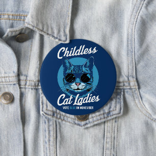 Kinderloze kat dames stemmen Blauwe Democraten US Ronde Button 4,0 Cm