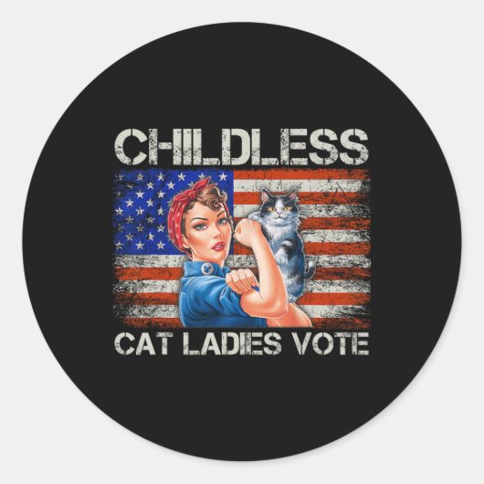 Kinderloze kat dames stemmen Rosie de Riveter Elec Ronde Sticker (Voorkant)