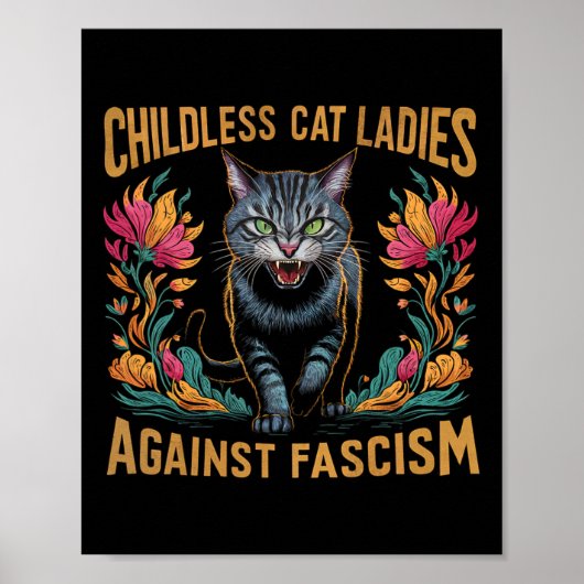 Kinderloze kat dames tegen fascisme grappig politi poster (Voorkant)