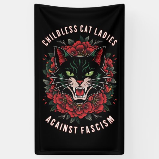 Kinderloze Kat Dames Tegen Fascisme Spandoek (Verticaal)