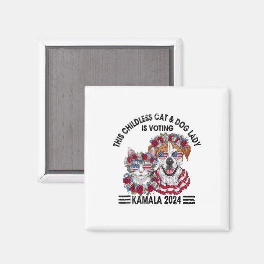 Kinderloze kat en hondendame stemt op Kamala Harri Magneet (Voorkant / Achterkant)