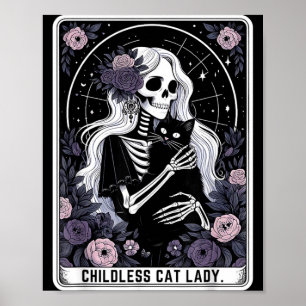 Kinderloze Kat Lady Schattige Gotische Skelet Taro Poster