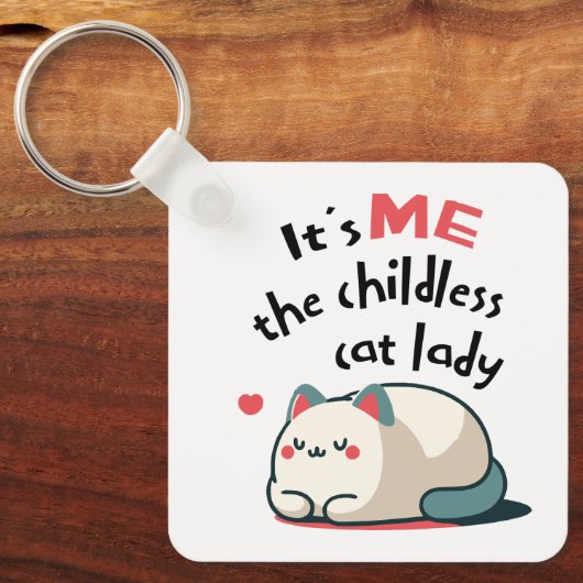 Kinderloze kattendame Schattige Sleutelhanger (Voorkant)