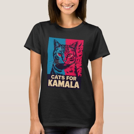 Kinderloze kattendame stemt Kamala Harris 2024 T-shirt (Voorkant)